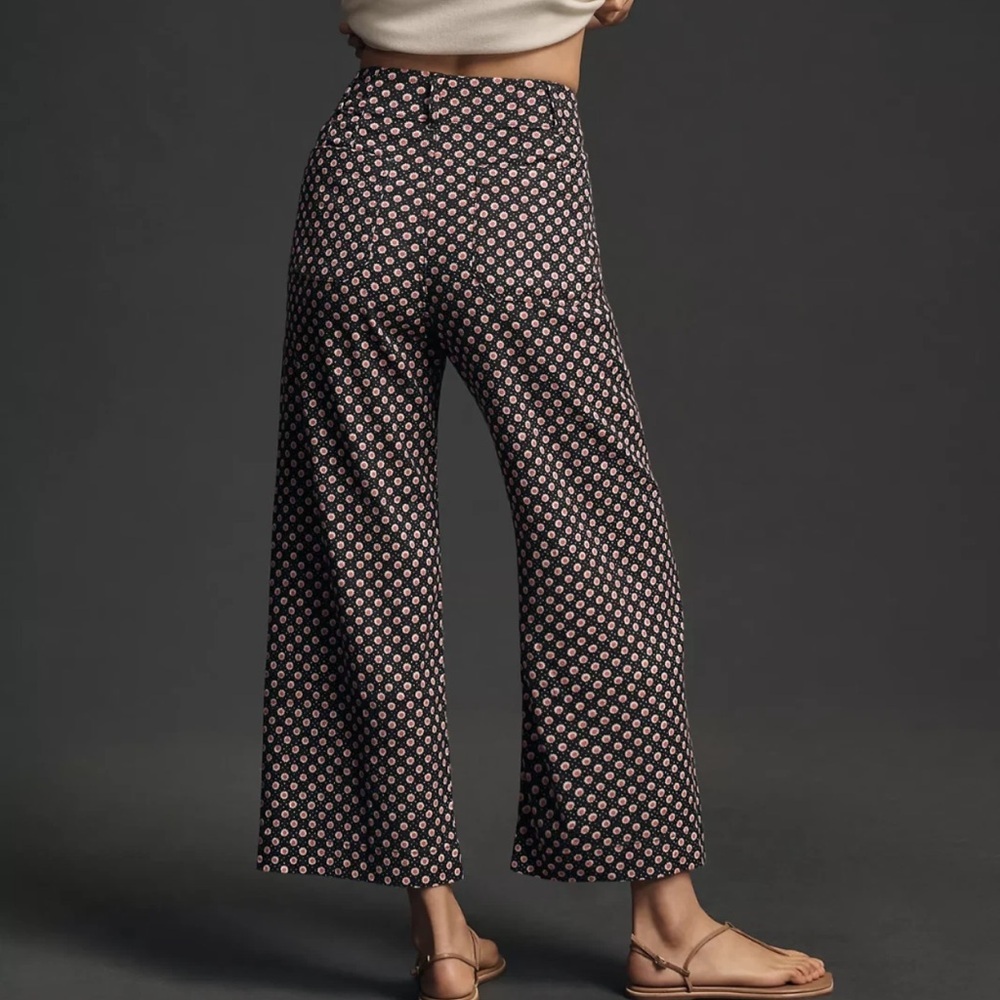 Maeve Black Wide-Leg Pants with Pink Dot Print - Picture 3 of 8